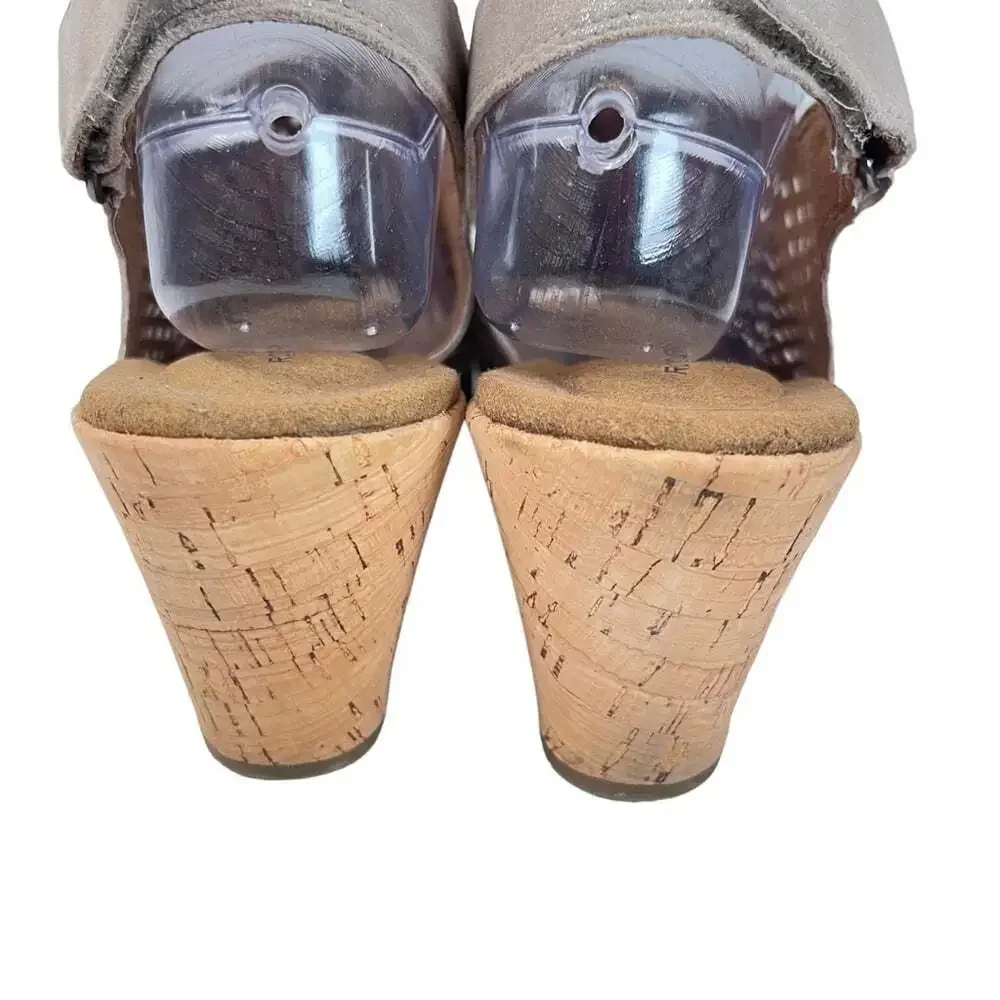 Rockport Briah Perforated Wedge Sandals Beige Suede Slingback Womens 8.5